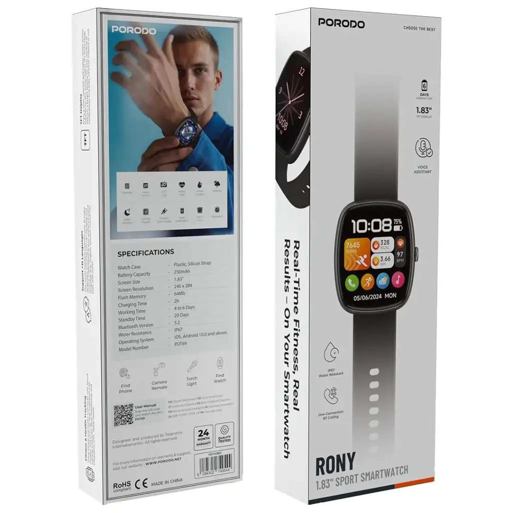 Porodo Rony Smartwatch TFT 1.83 Screen Waterproof IP67 - Linkphones